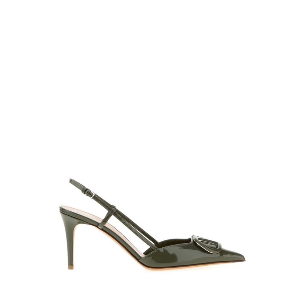 Valentino Garavani Women Army Green Leather Vlogo Signature Pumps